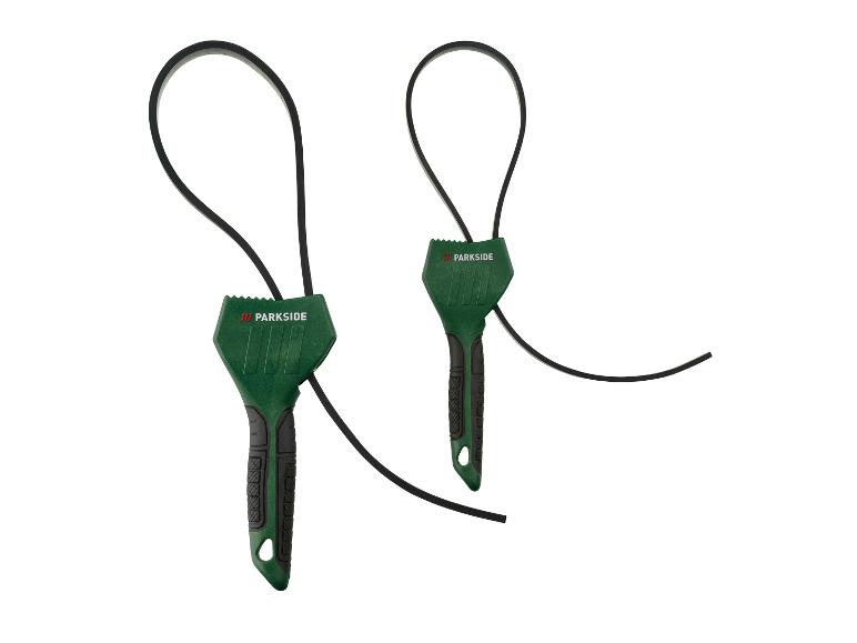 Dwa zielone klucze taśmowe Parkside na białym tle.