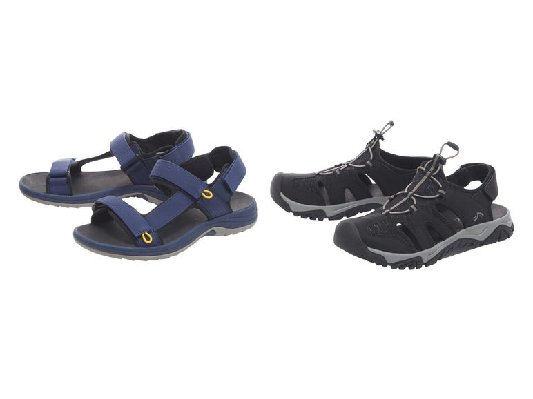 Dwie pary niebieskich i czarnych sandałów dla mężczyzn