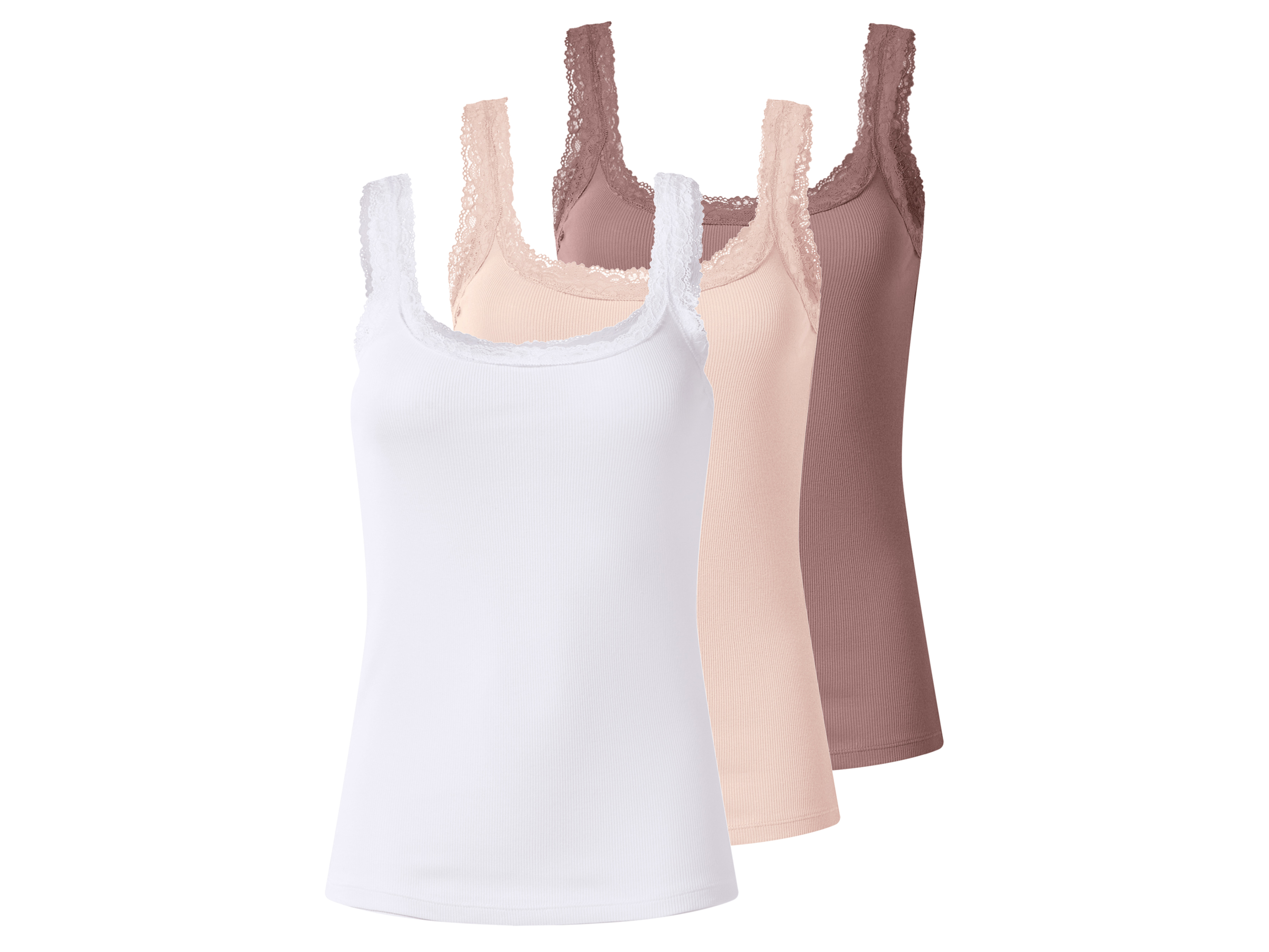 esmara® Topy damskie z bawełną z koronką, 3 sztuki 