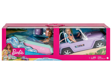 Barbie Zestaw z 2 lalkami, jeepem i łodzią