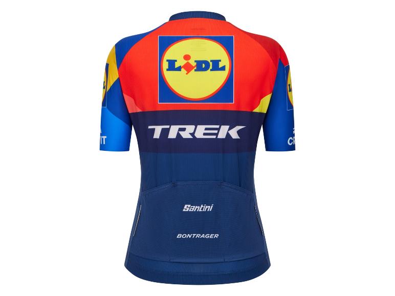 Koszulka kolarska Trek z logo Lidl, Santini i Bontrager.