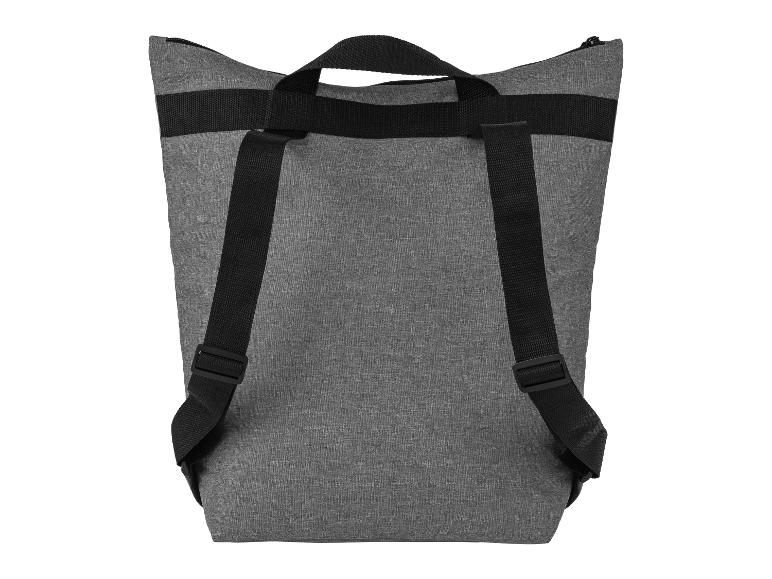 Szara torba na ramię z czarnymi paskami.