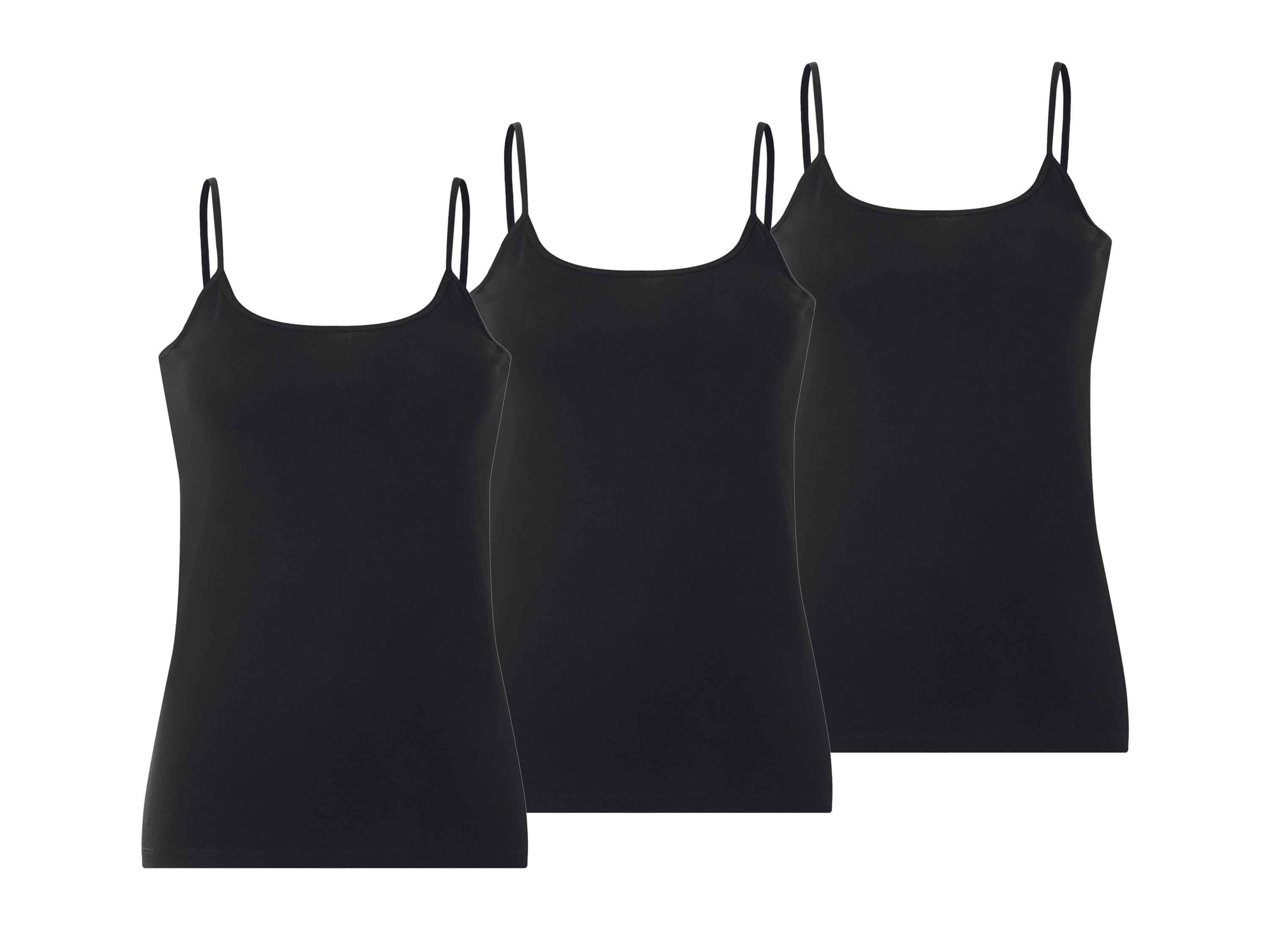 ESMARA® Koszulki damskie na cienkich ramiączkach, 3 sztuki (Czarny, XL(48/50))