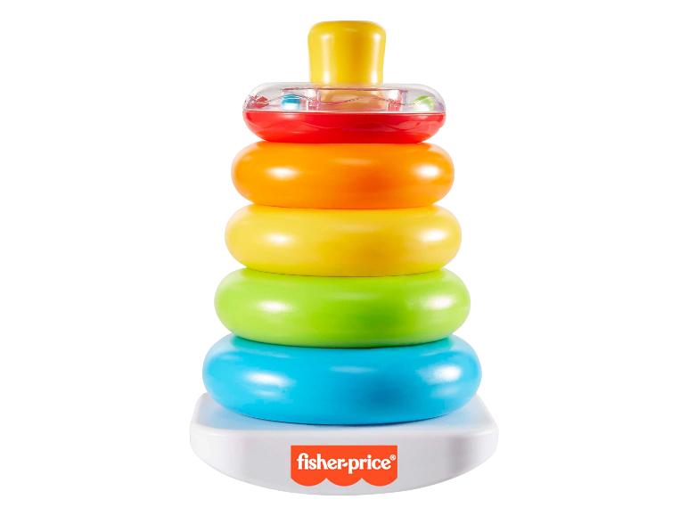 Zabawka do układania Fisher-Price z kolorowymi pierścieniami i grzechoczącym górnym pierścieniem.