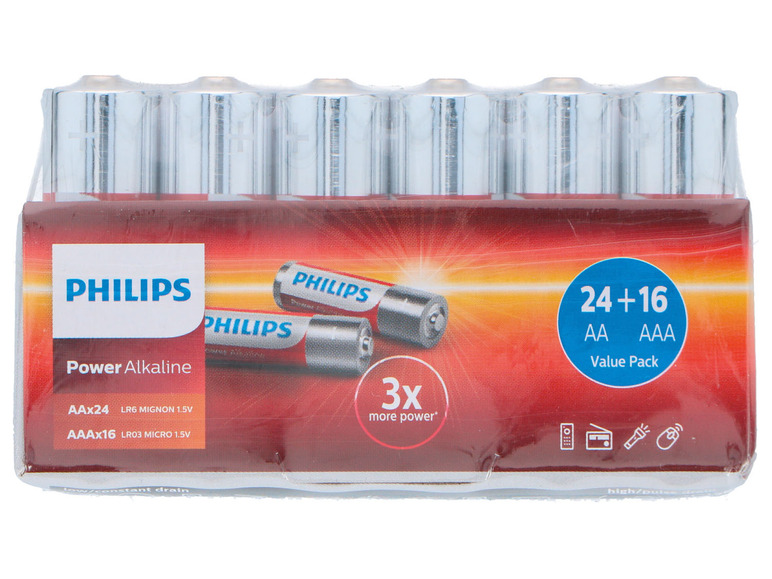 Pełny ekran: PHILIPS Baterie alkaliczne Power, 24 + 16 sztuk - zdjęcie 3