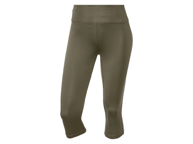 Damskie legginsy w kolorze ciemnej zieleni.