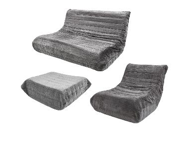 LIVARNO® Zestaw wypoczynkowy: sofa 2-osobowa z fotelem i pufą, ciemnoszary