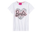 Biały t-shirt z logo Barbie w różowym sercu z nadrukiem lamparta