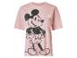 Różowa koszulka z krótkim rękawem z dużym czarnym nadrukiem Myszki Miki i napisem „MICKEY”.