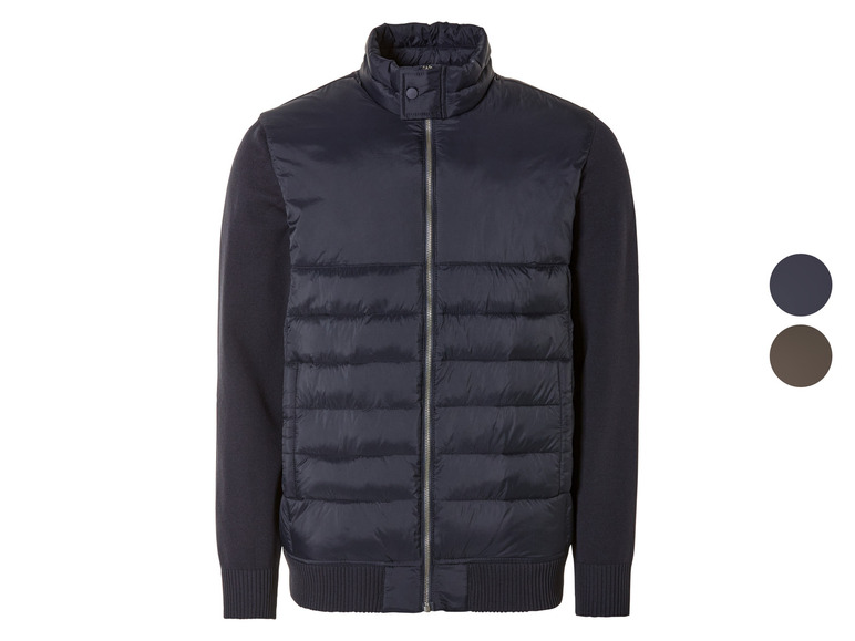 Kurtka w kolorze ciemnoniebieskim z dzianinowymi rękawami.