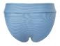 Niebieskie figi bikini, prążkowana tkanina.