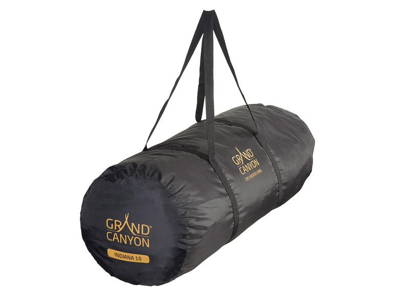 Czarny namiot Grand Canyon Indiana 10 w torbie transportowej.