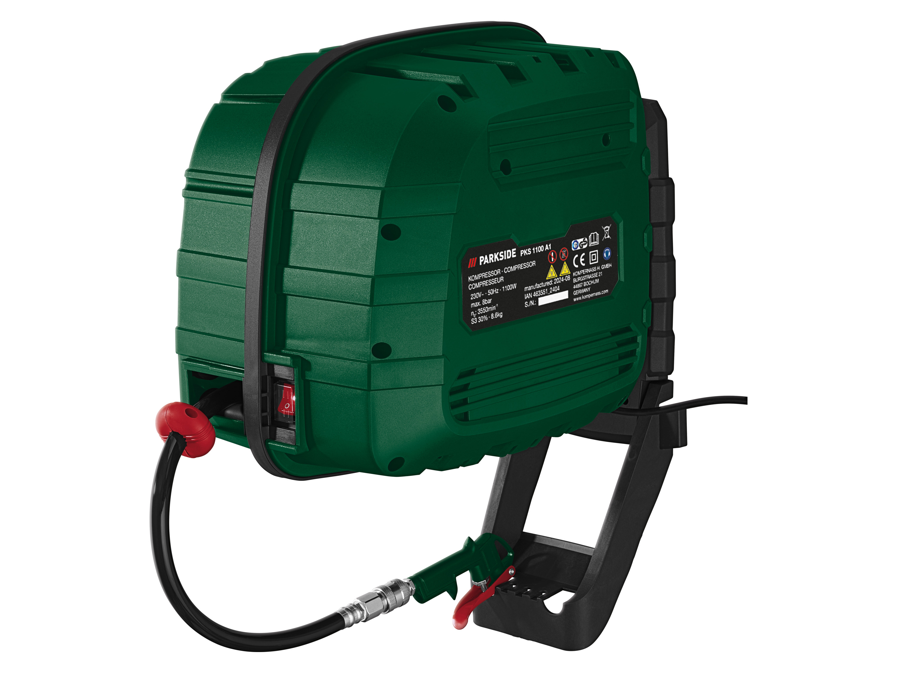 PARKSIDE® Kompresor PKS 1100 A1 z automatycznym bębnem do nawijania węża, 1100 W