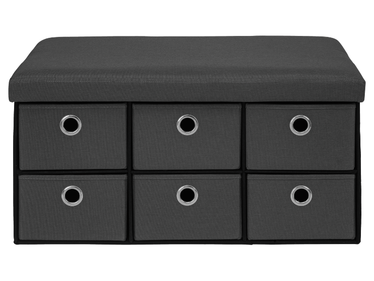 Ciemnoszara otomana z sześcioma szufladami do przechowywania