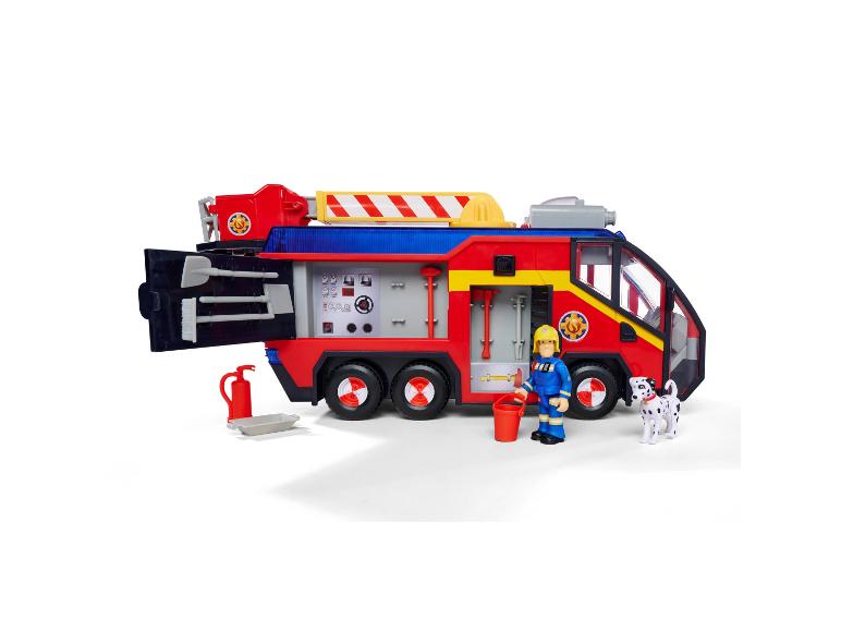 Samochód strażacki zabawek Fireman Sam z figurką i psem.
