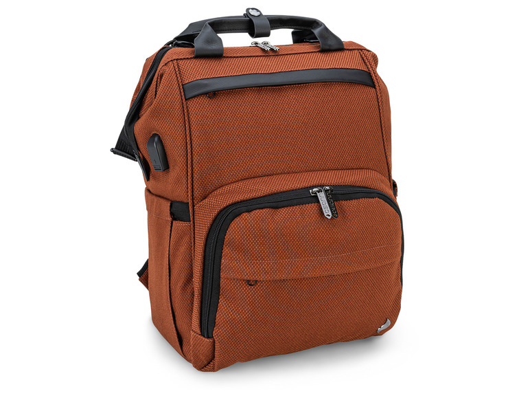 Brązowy plecak Samsonite z wieloma kieszeniami.