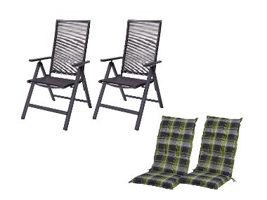 LIVARNO home Zestaw 2 aluminiowych foteli ogrodowych Miami z siedziskiem i oparciem z plecionki z 2 poduszkami na krzesło