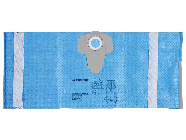 Niebieski worek do odkurzacza z szarym mocowaniem i instrukcją montażu.