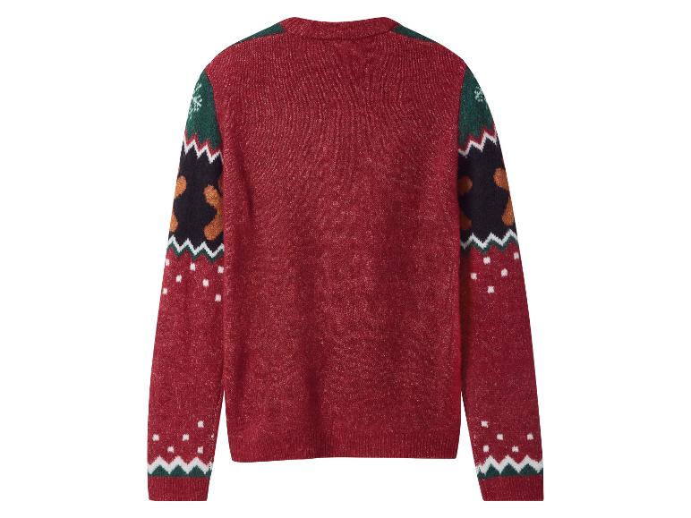 Czerwony sweter świąteczny z wzorzystymi rękawami