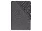 Złożone ciemnoszare prześcieradło z gumką widoczną w jednym rogu.
