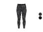 Damskie legginsy sportowe w szaro-czarny wzór moro z pasem z logo.