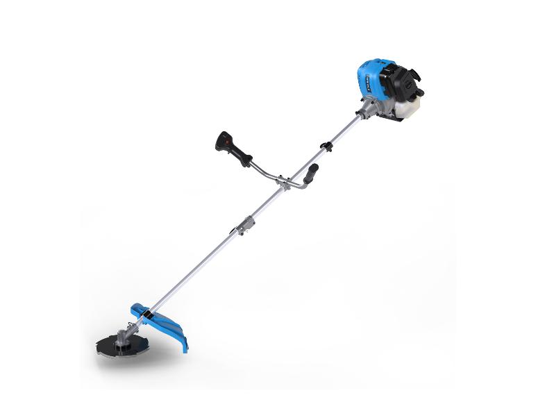 Benzynowa kosza do trawy z metalowym nożem.