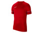 Czerwony T-shirt piłkarski Nike z białym logo.