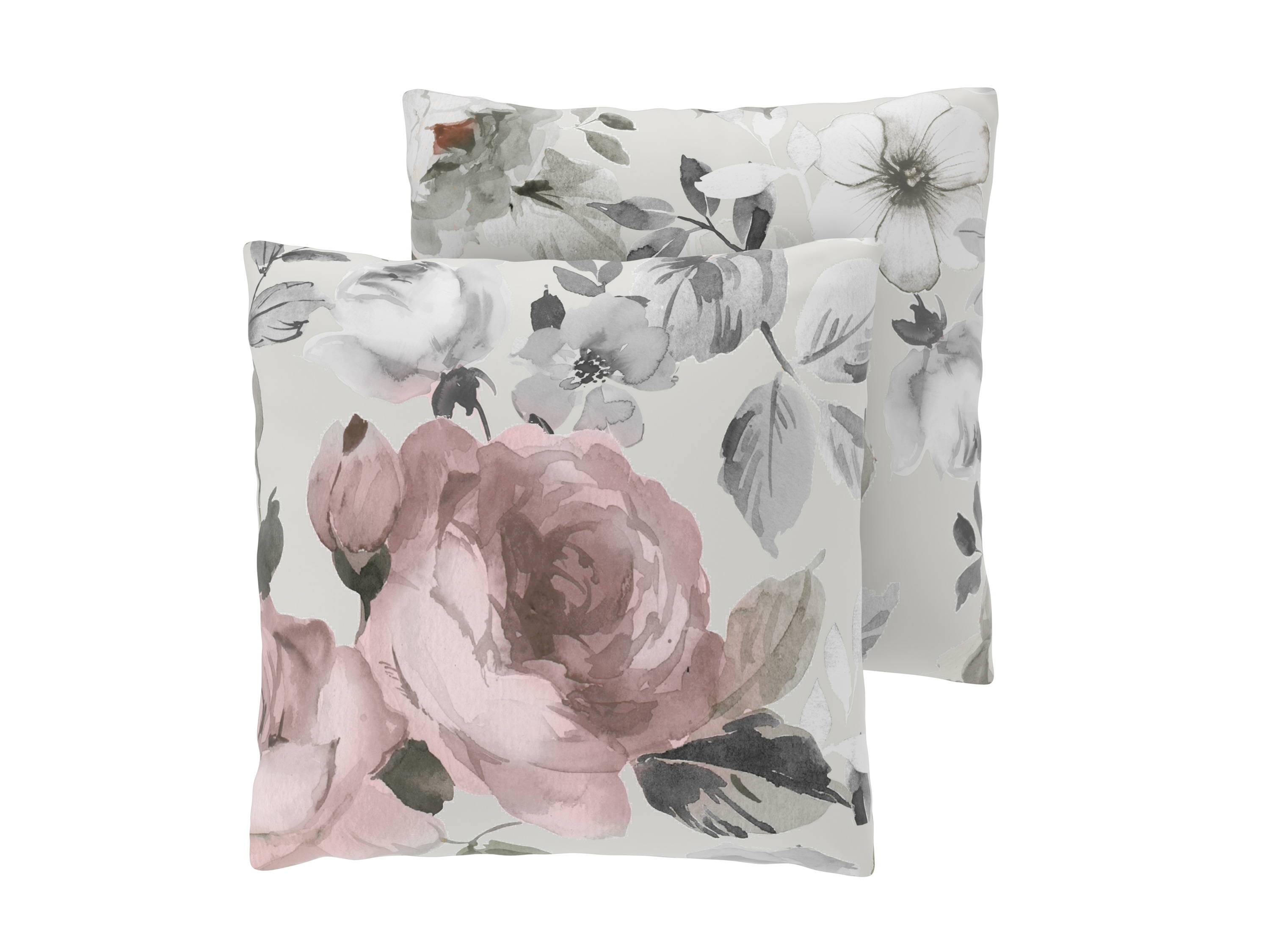 LIVARNO® Komplet 2 poszewek na poduszki z bawełny renforcé, 40 x 40 cm (kwiaty / szary)