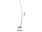 Zakrzywiona lampa podłogowa LED, 148 cm wysokości, z podstawą o średnicy 25 cm.