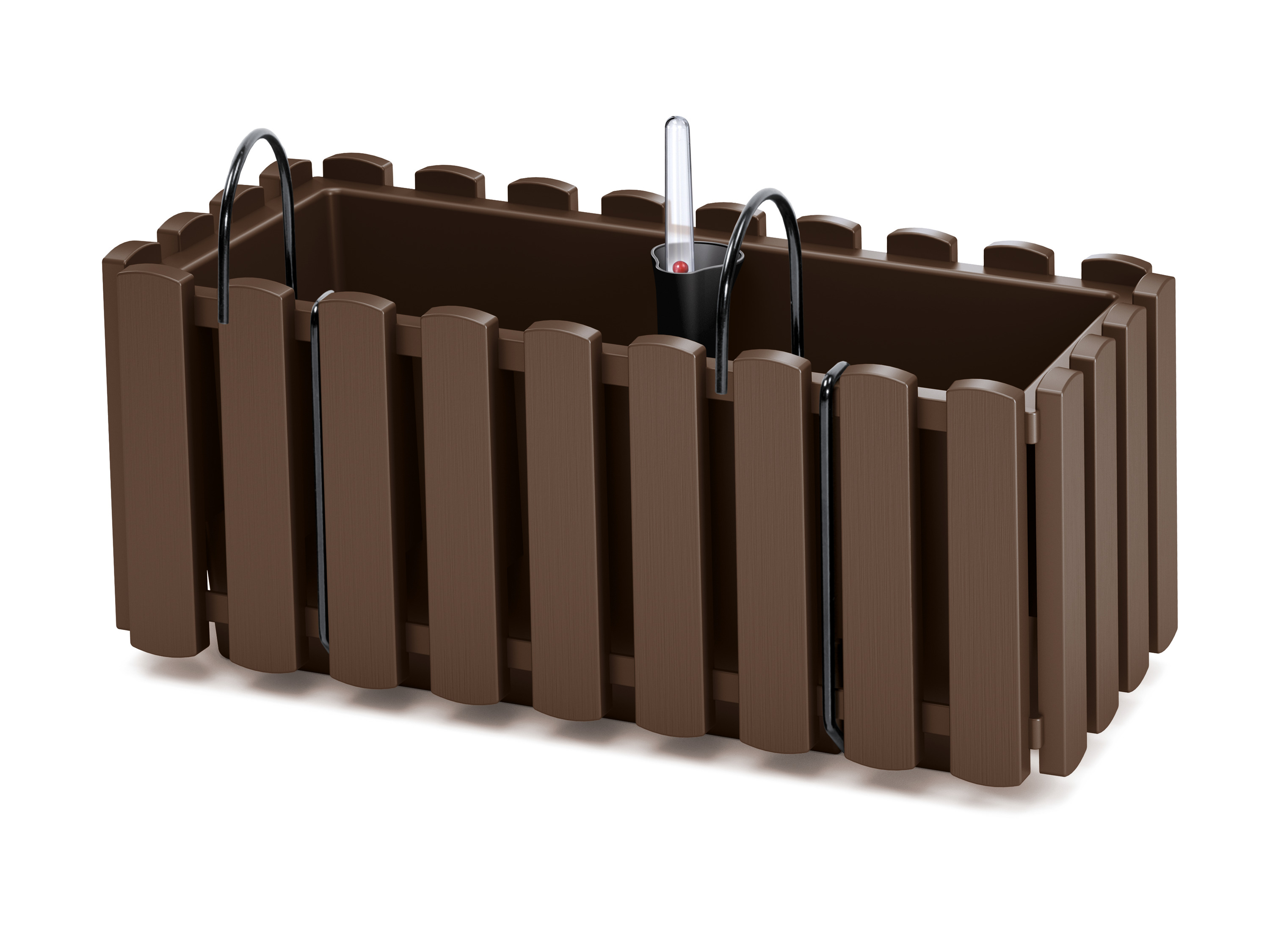 PROSPERPLAST Skrzynka balkonowa „BOARDEE FENCE W”, z systemem nawadniania. (Brązowy, 380x180x162)