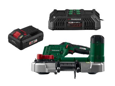 PARKSIDE® Zestaw Akumulatorowa piła taśmowa, 20 V z akumulatorem litowo-jonowym Smart, 4 Ah i podwójną ładowarką 2 x 4,5 A