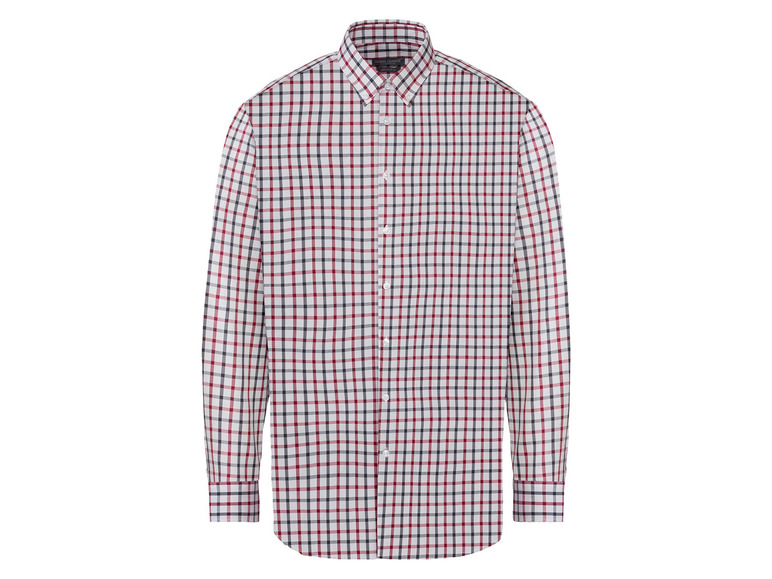 Pełny ekran: NOBEL LEAGUE® Koszula biznesowa męska z bawełny, slim fit, czerwono-biała w kratkę - zdjęcie 1