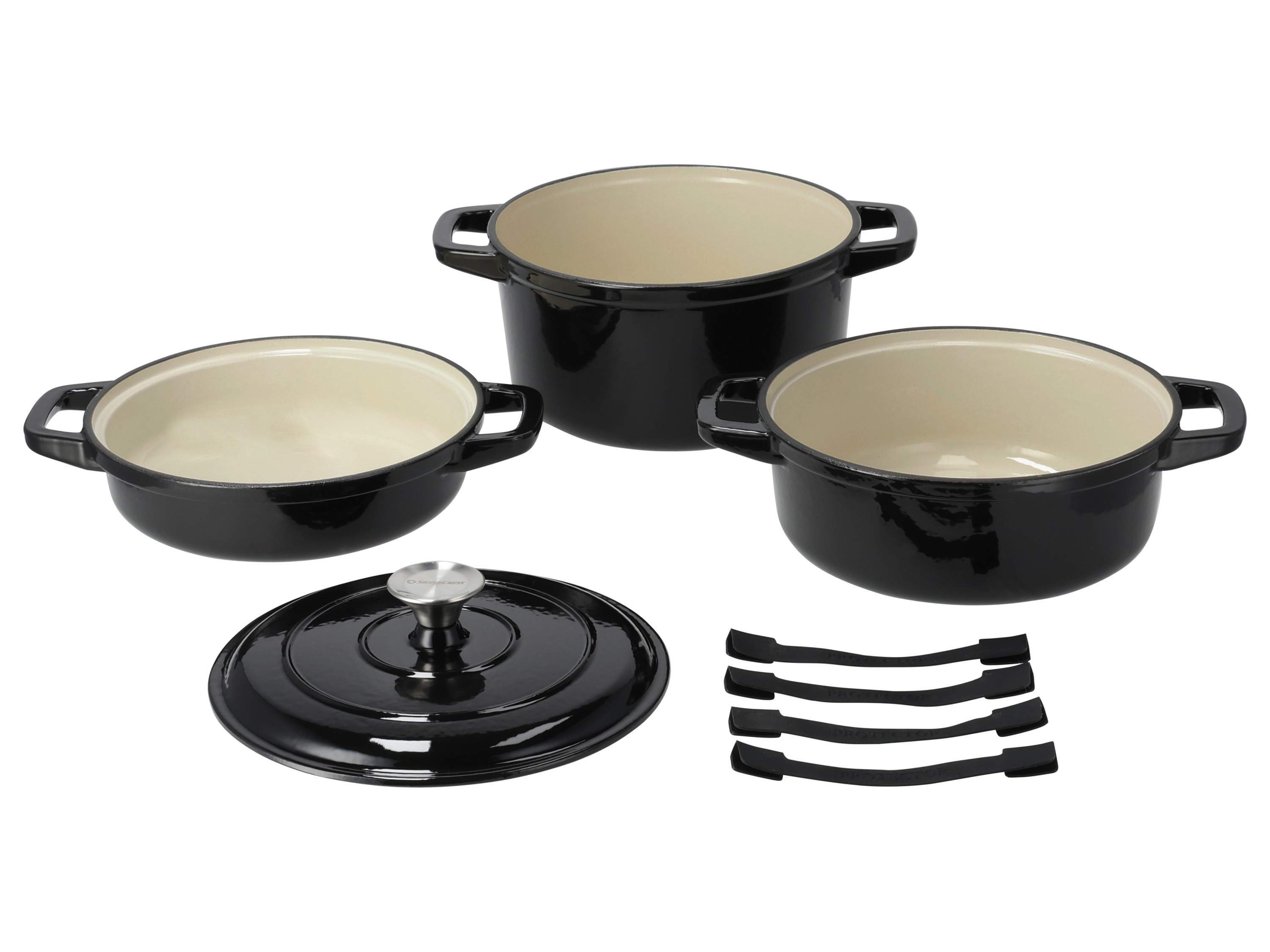 SILVERCREST® Zestaw 3 garnków żeliwnych premium (Czarny)