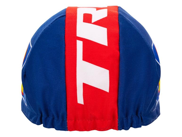 Czapka kolarska, niebiesko-czerwona z logo TR.