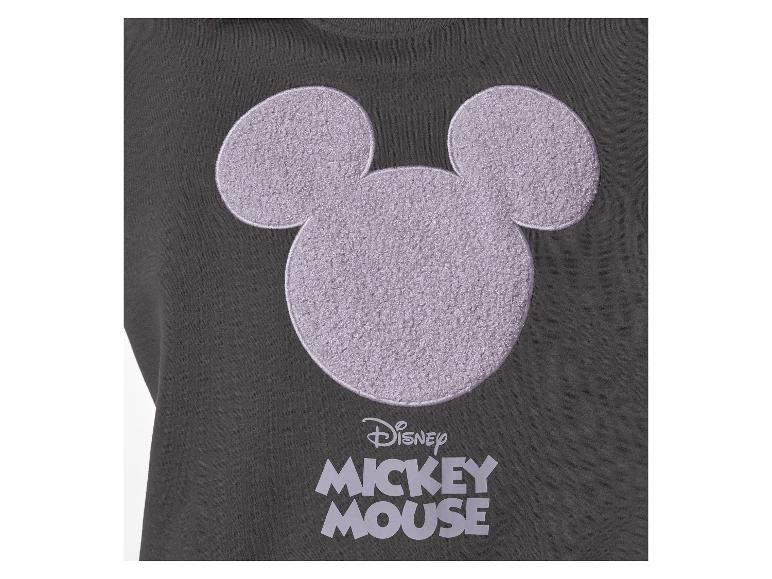 Ciemnoszara bluza z fioletową, puszystą głową Myszki Miki i napisem „Disney Mickey Mouse”.