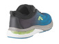 Niebieskie i czarne buty do biegania z zielonym logo.