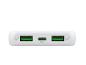 Biała ładowarka z dwoma portami USB-A (Quick Charge 3) i jednym USB-C (PD).
