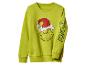 Jasnozielona bluza z Grinchem w czapce Mikołaja i napisem „GRINCH” na rękawie.