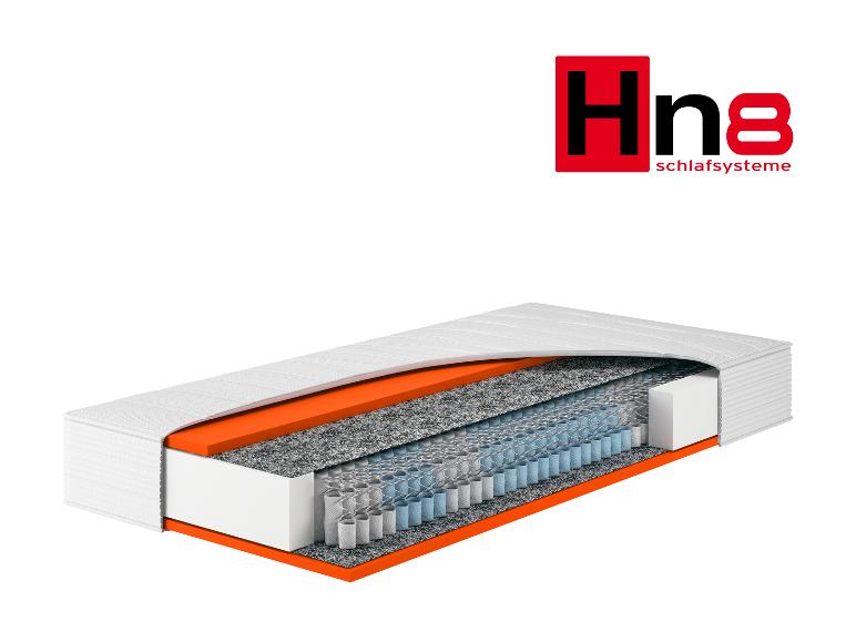 Materac Hn8 Schlafsysteme z przekrojem ukazującym sprężyny i warstwy.