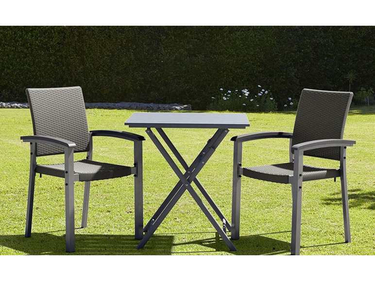 Pełny ekran: LIVARNO home Zestaw plecionych mebli ogrodowych Valencia (stolik składany + 2 krzesła sztaplowane), szary - zdjęcie 1