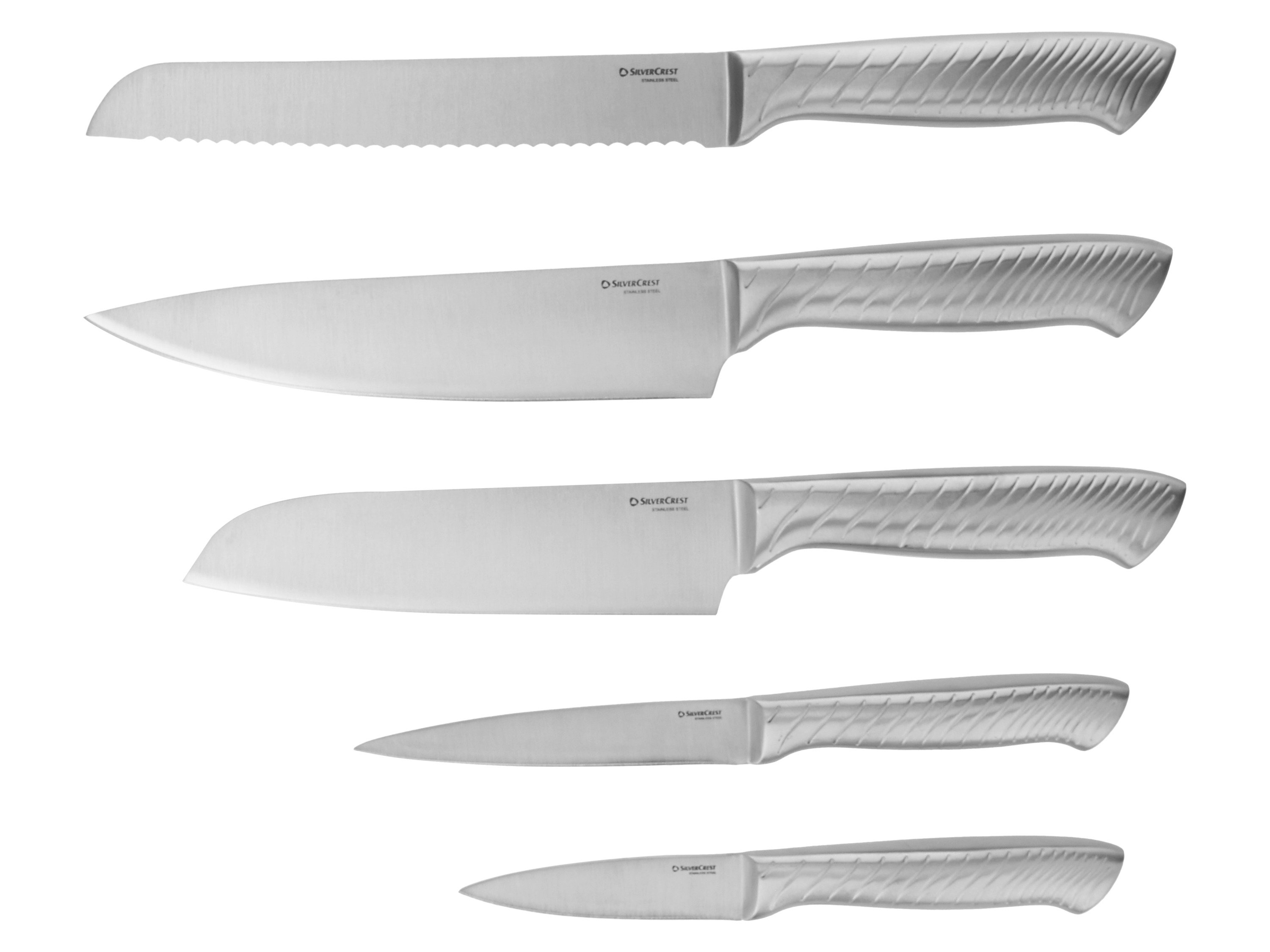 SILVERCREST® Zestaw noży ze stali nierdzewnej z blokiem, 6-częściowy (stal szlachetna szczotkowana)