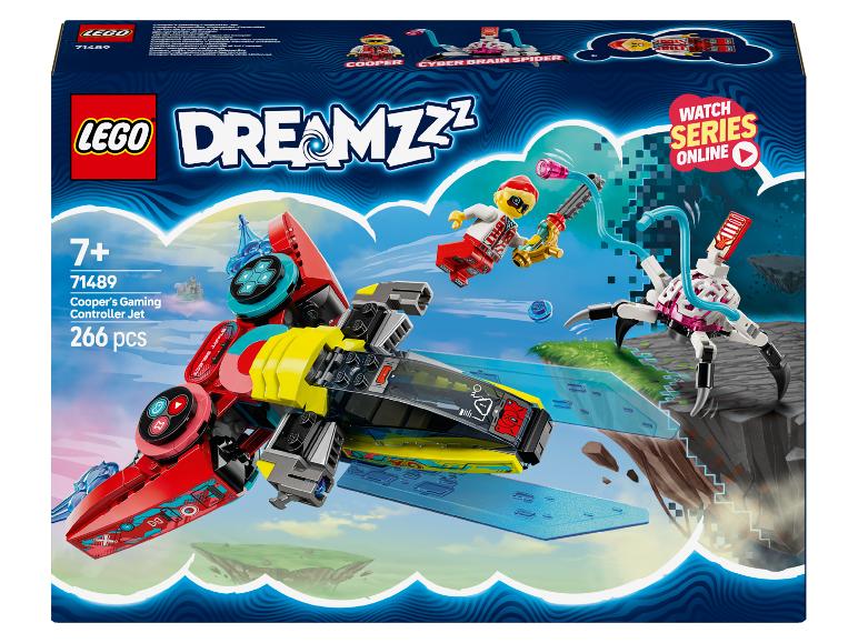 Zestaw LEGO DREAMZzz 71489 Cooper's Gaming Controller Jet z minifigurkami i pająkiem.