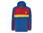 Niebieska kurtka wiatrówka z czerwonymi i żółtymi akcentami i logo Lidl.