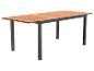 Rozkładany stół z drewnianym blatem i metalową konstrukcją.