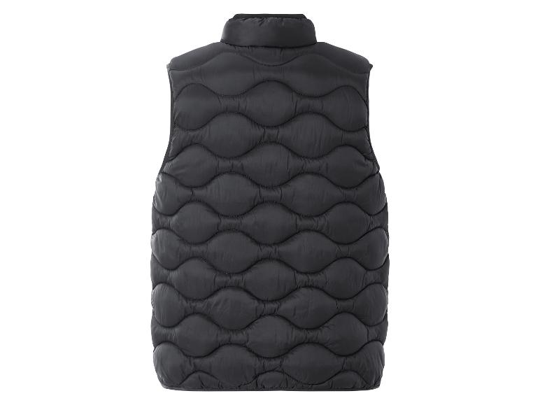 Czarna, pikowana kamizelka bez rękawów.
