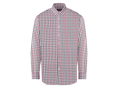 NOBEL LEAGUE® Koszula biznesowa męska z bawełny, slim fit, czerwono-biała w kratkę