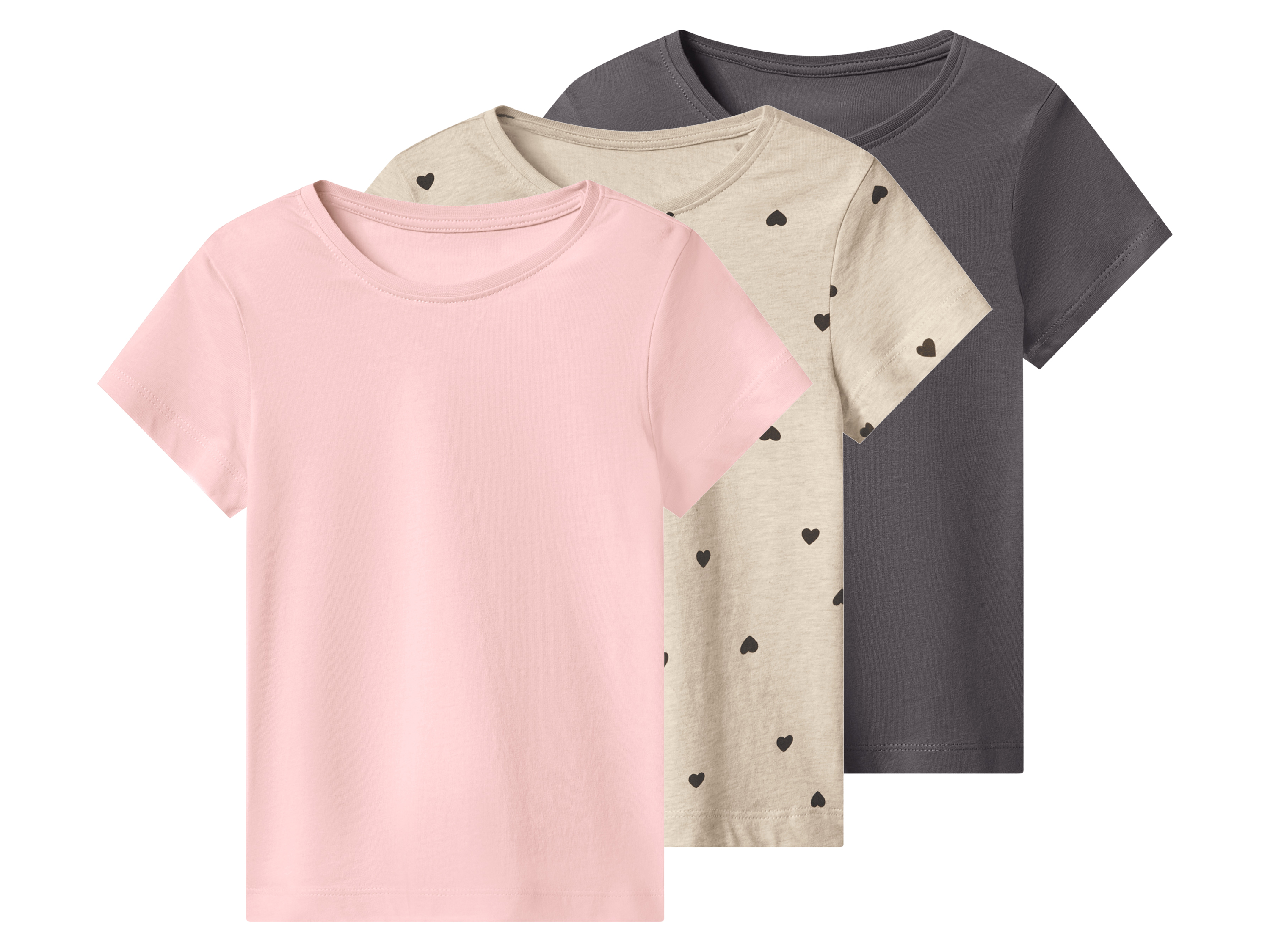 lupilu® T-shirty dziecięce z bawełną, 3 sztuki (jasnoróżowy/beżowy/ciemnoszary, 122/128)