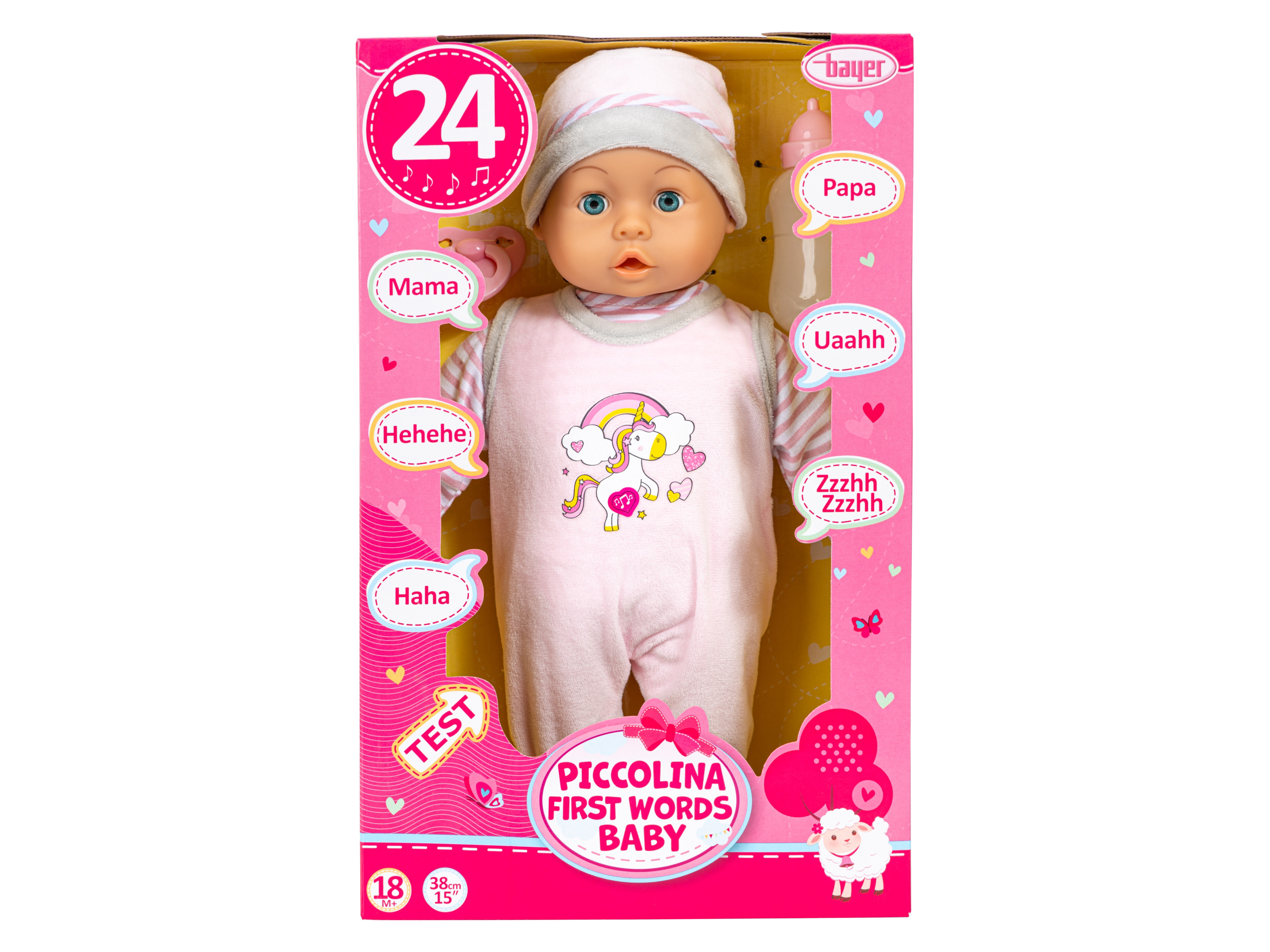 Bayer Design Lalka interaktywna Piccolina First Words Baby (Jednorożec)