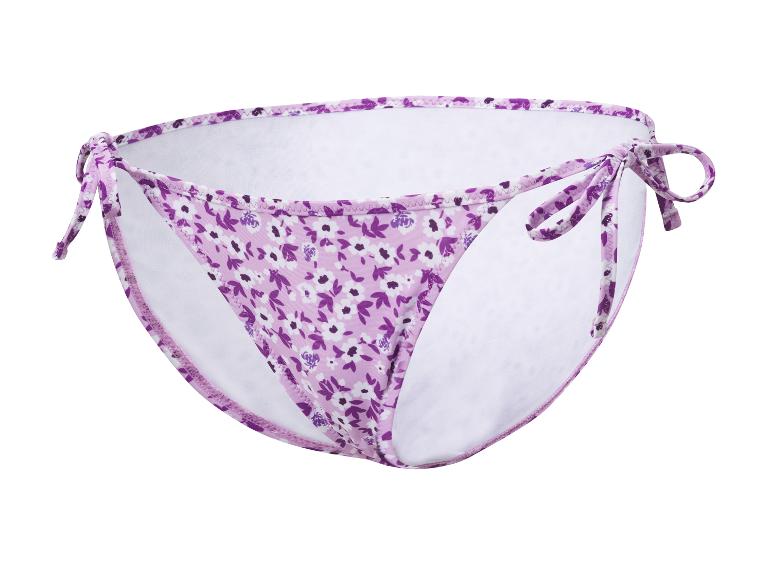 Fioletowe figi bikini z wiązaniem, kwiatowy wzór.