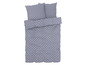 Pościel z dwoma poszewkami, z geometrycznym wzorem w kolorze niebieskim i białym.